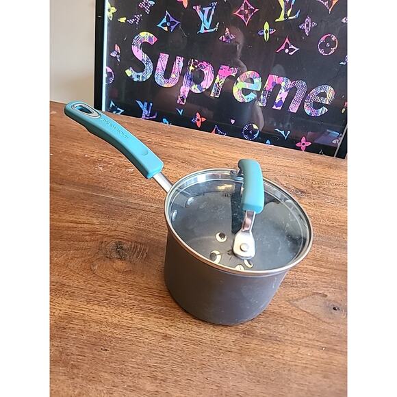 Rachael Ray Agave Blue 1.5 Qt Sauce Pan Nonstick Cooking Pot Cookware -With Lid - Picture 2 of 8